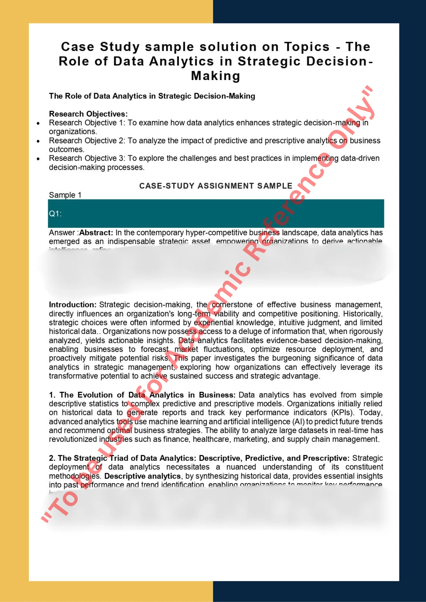 Case Study sample solution on Topics - The Role of Data Analytics in Strategic Decision-Making 0